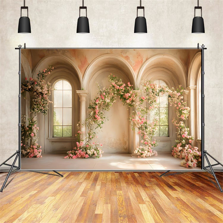 Frühlingshintergrund Blumenbogen Eleganter Fensterhintergrund LXX2-41