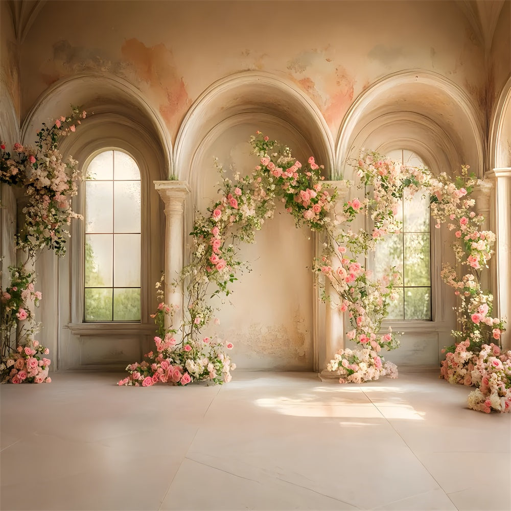 Frühlingshintergrund Blumenbogen Eleganter Fensterhintergrund LXX2-41