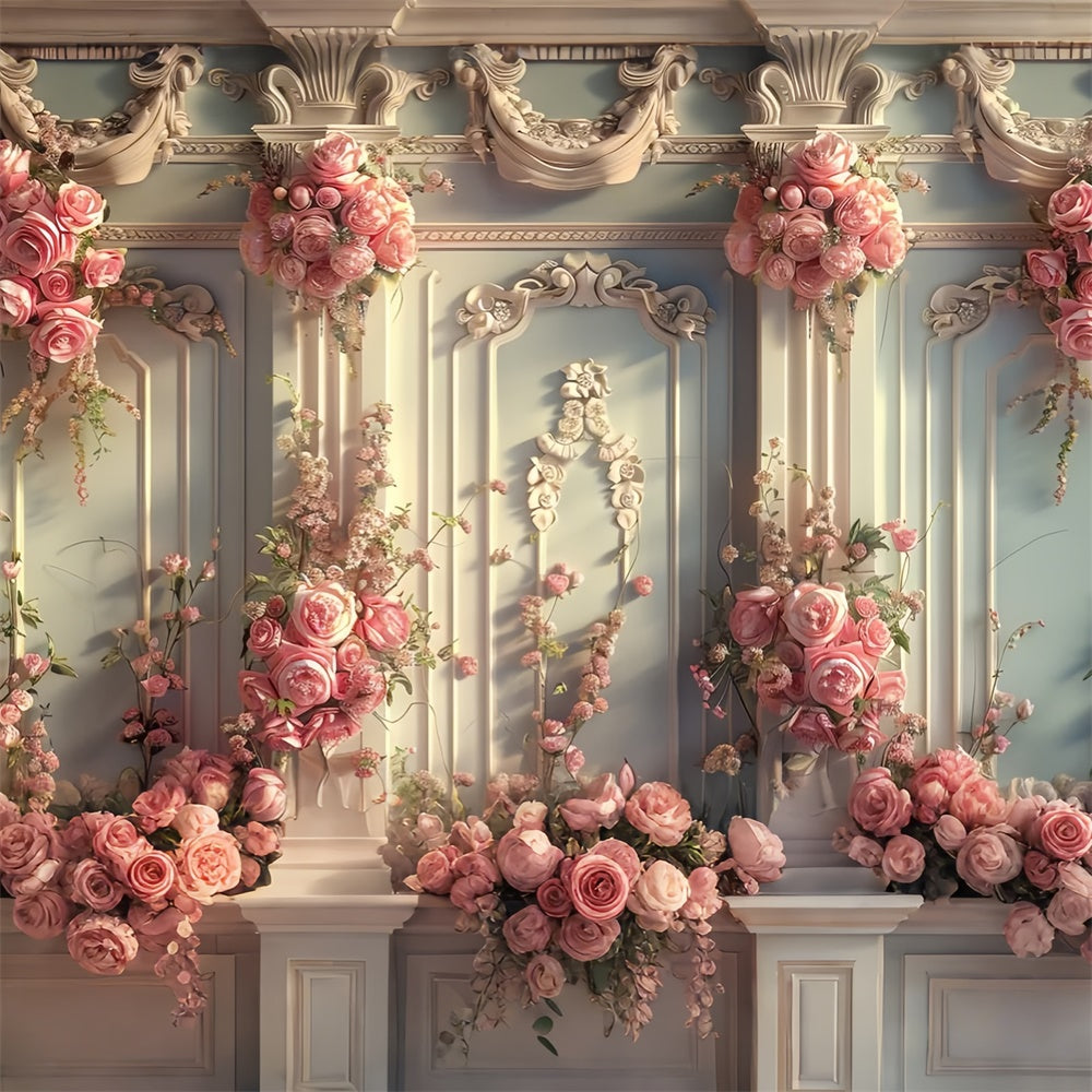 Backdrops für Frühling Luxuriöse Vintage Rose Wand Hintergrund LXX2-47
