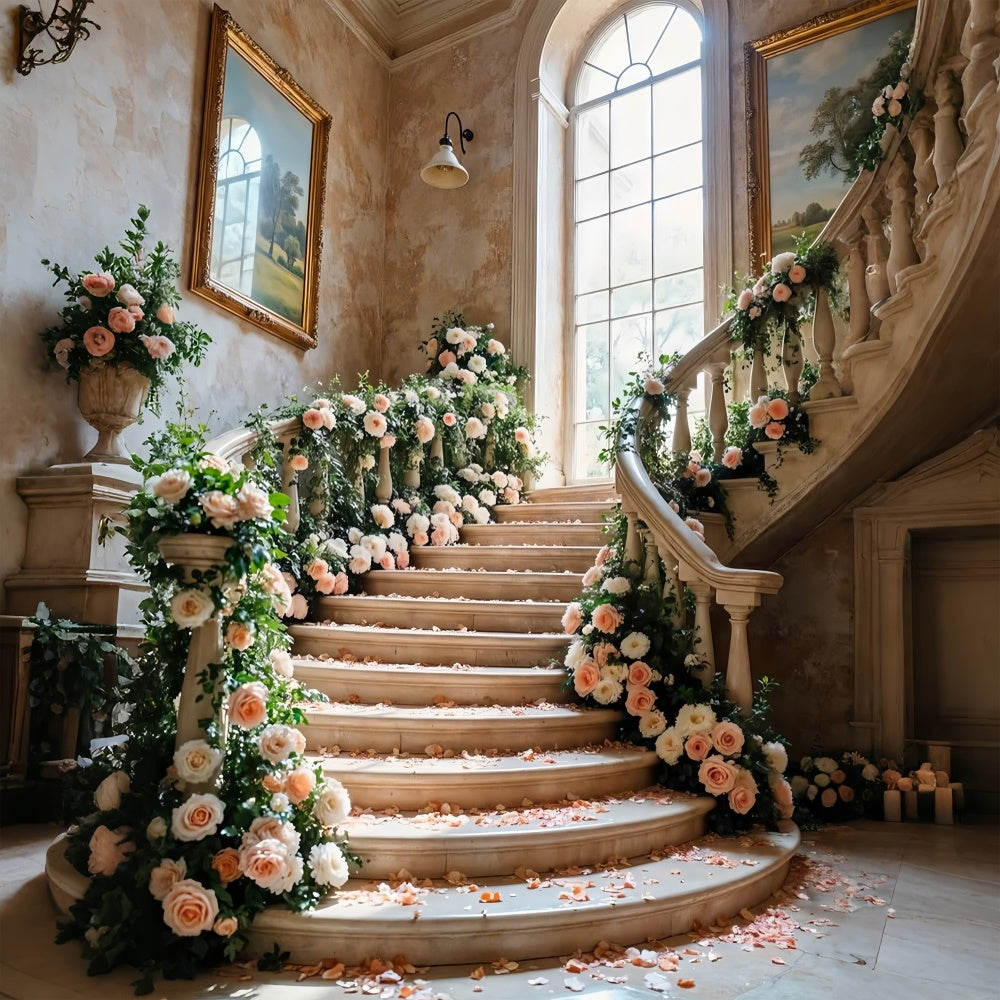 Frühlingshintergrund Luxuriöse Blumentreppe Hochzeitskulisse LXX2-61