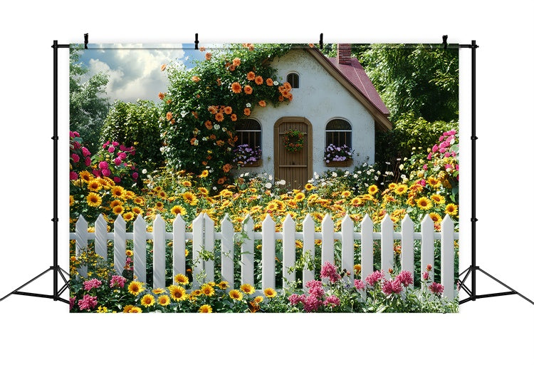 Backdrop Frühling Sonnenblume Cottage Blooming Floral Backdrop LXX2-64