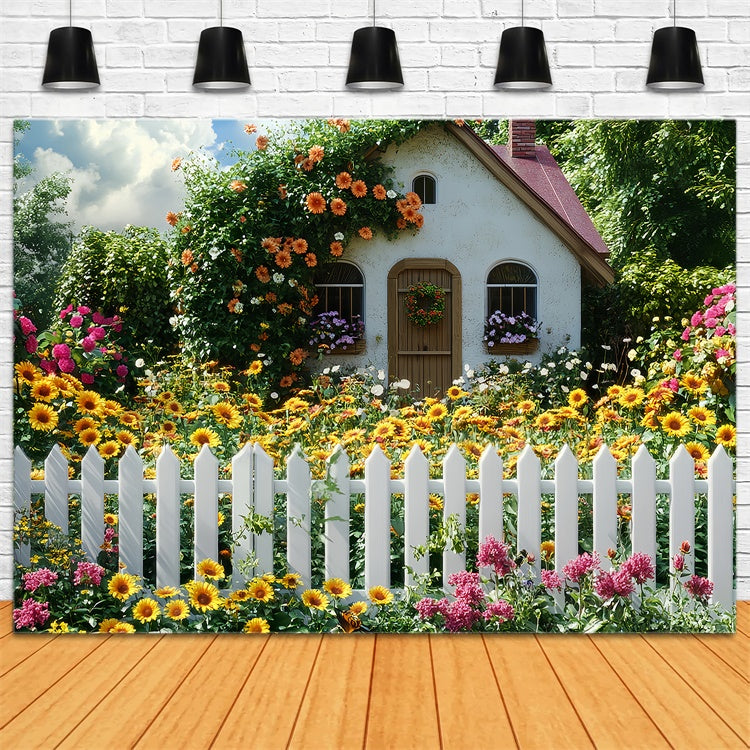 Backdrop Frühling Sonnenblume Cottage Blooming Floral Backdrop LXX2-64