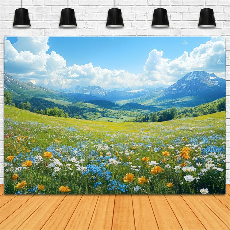 Frühlingshintergrund Majestätische Gipfel Blühende Wildblumen Hintergrund LXX2-67