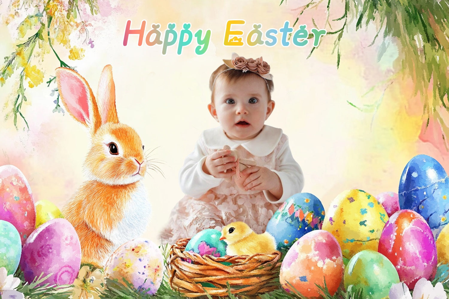 Happy Easter Backdrop Bunny Egg Wonderland Individueller Hintergrund LXX3-102