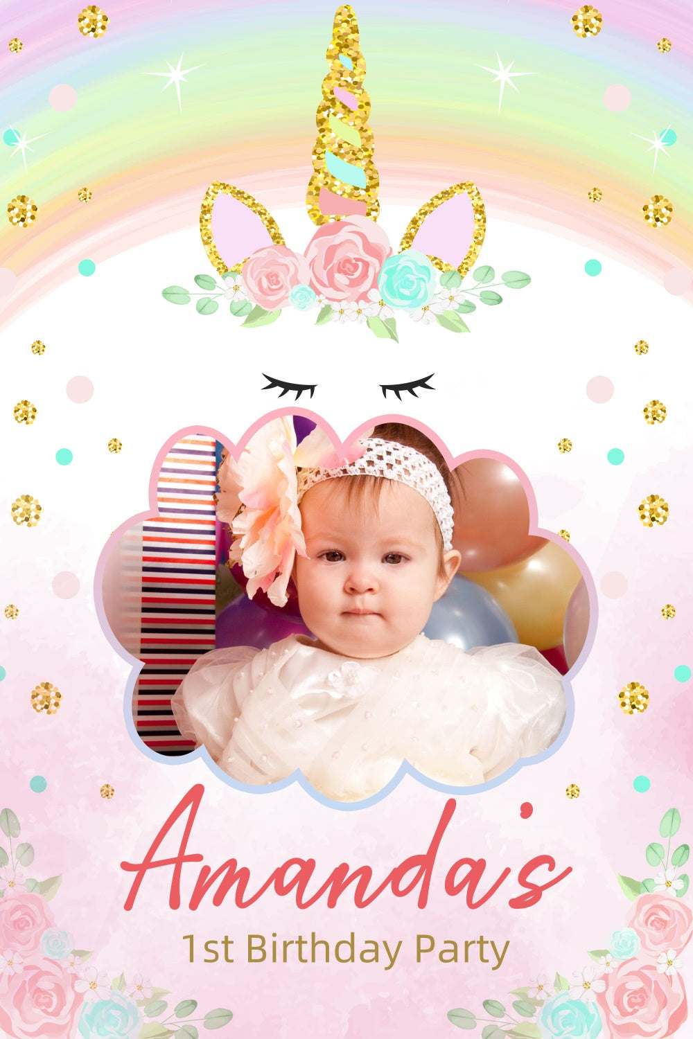Personalisierte Geburtstag Backdrops Dreamy Einhorn Regenbogen Backdrop LXX3-103