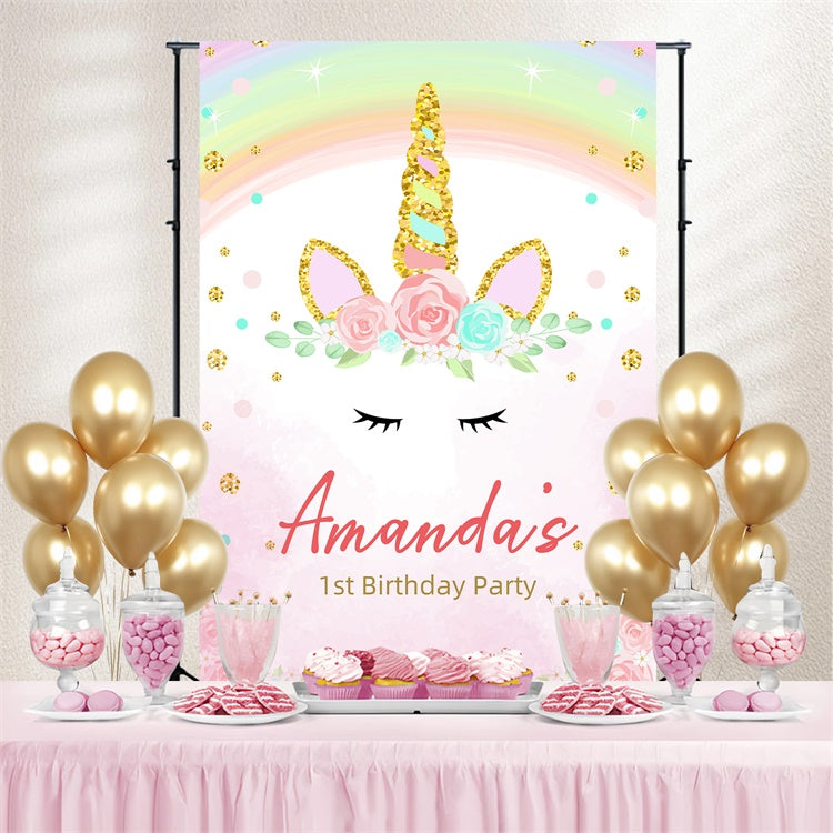 Personalisierte Geburtstag Backdrops Dreamy Einhorn Regenbogen Backdrop LXX3-103