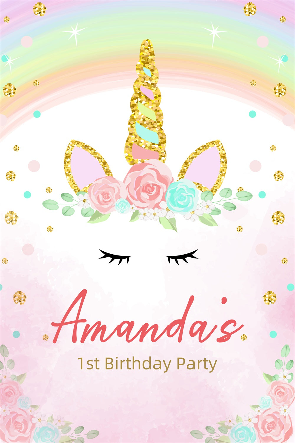 Personalisierte Geburtstag Backdrops Dreamy Einhorn Regenbogen Backdrop LXX3-103