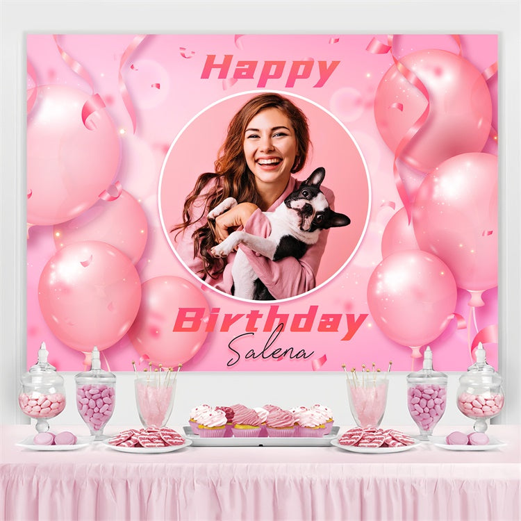 Personalisierte Geburtstag Backdrops Rosa Konfetti Ballon Backdrop LXX3-113