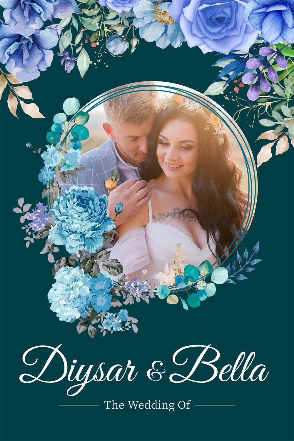 Personalisierter Hintergrund für die Hochzeit Romantischer blauer Blumenhintergrund LXX3-123
