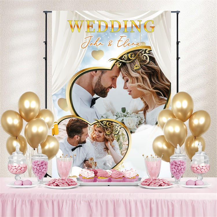 Personalisierte Backdrop für Hochzeit Golden Heart Curtain Backdrop LXX3-139