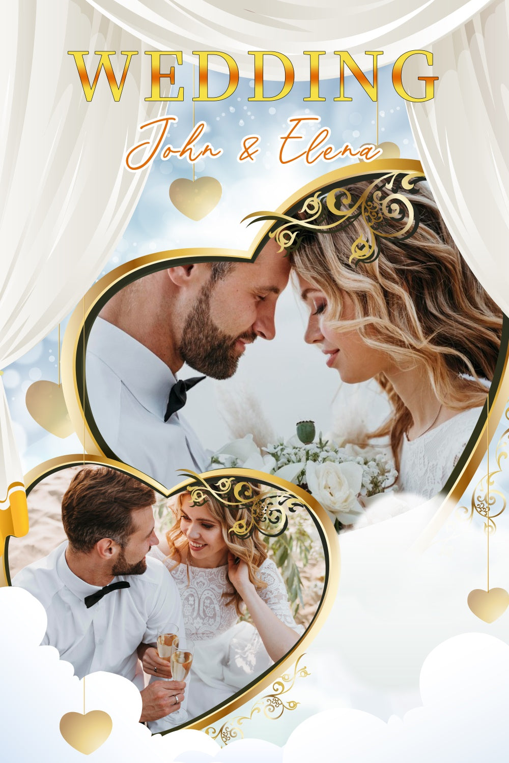 Personalisierte Backdrop für Hochzeit Golden Heart Curtain Backdrop LXX3-139
