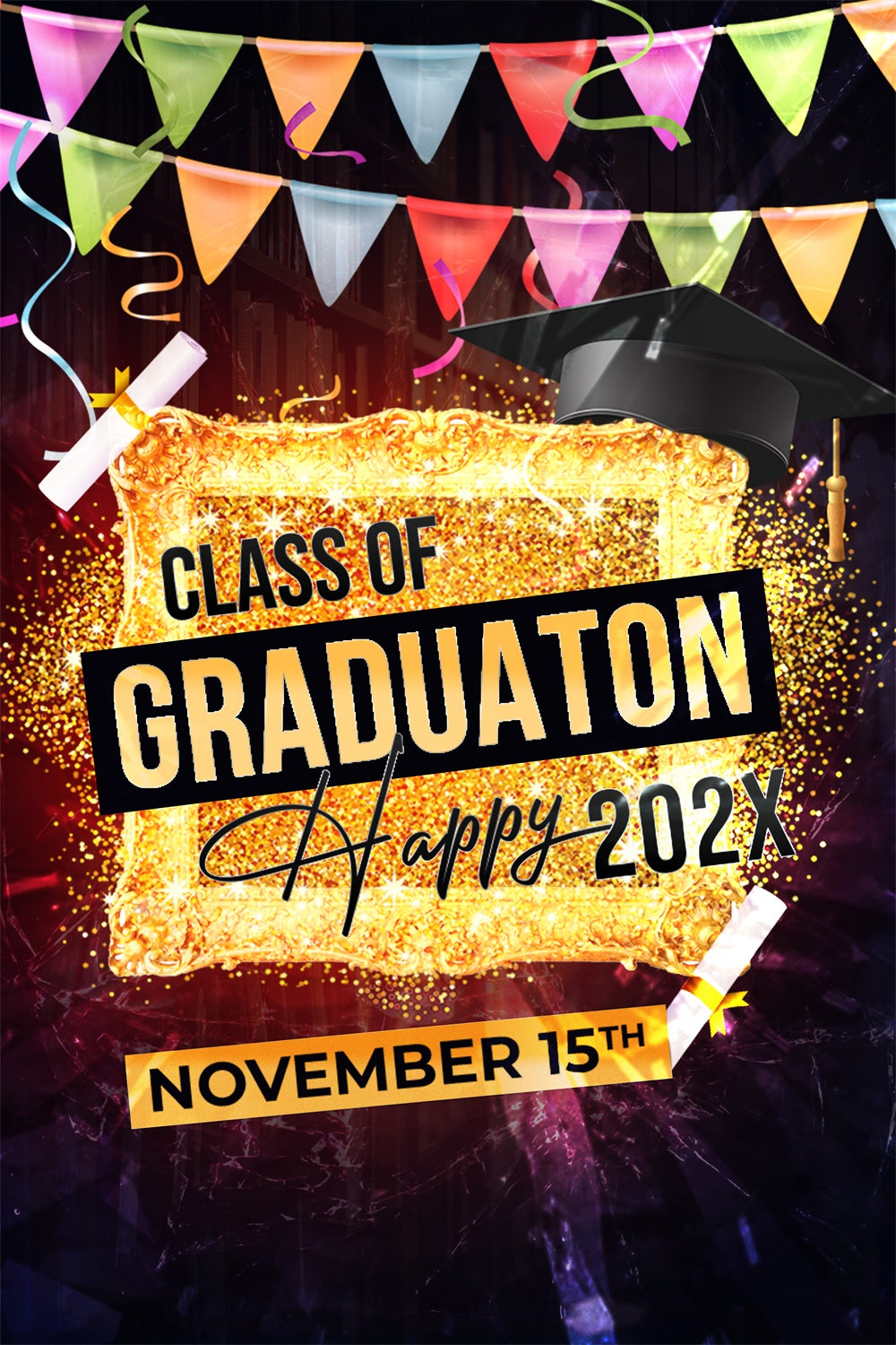 Custom Graduation Backdrop Goldener Rahmen Sparkle Graduation Party Backdrop LXX3-146