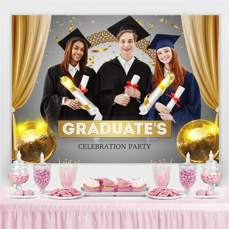 Custom Graduation Hintergrund 2025 Grau Gold Modern Graduation Party Backdrop LXX3-154