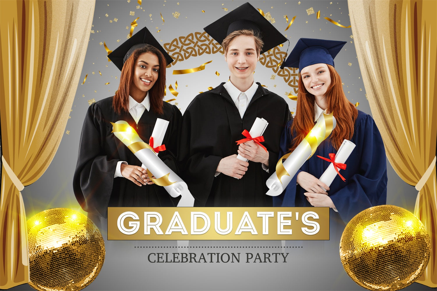 Custom Graduation Hintergrund 2025 Grau Gold Modern Graduation Party Backdrop LXX3-154