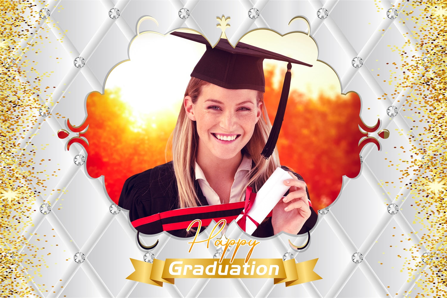 Personalisierte Graduation Backdrops Eleganter Edelstein Graduation Party Backdrop LXX3-157