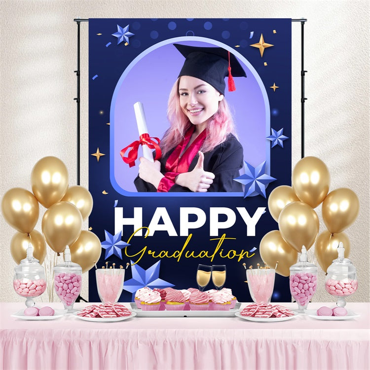 Personalisierte Kulisse für Abschlussfeier Blaue Sterne Abschlussfeier Kulisse LXX3-161