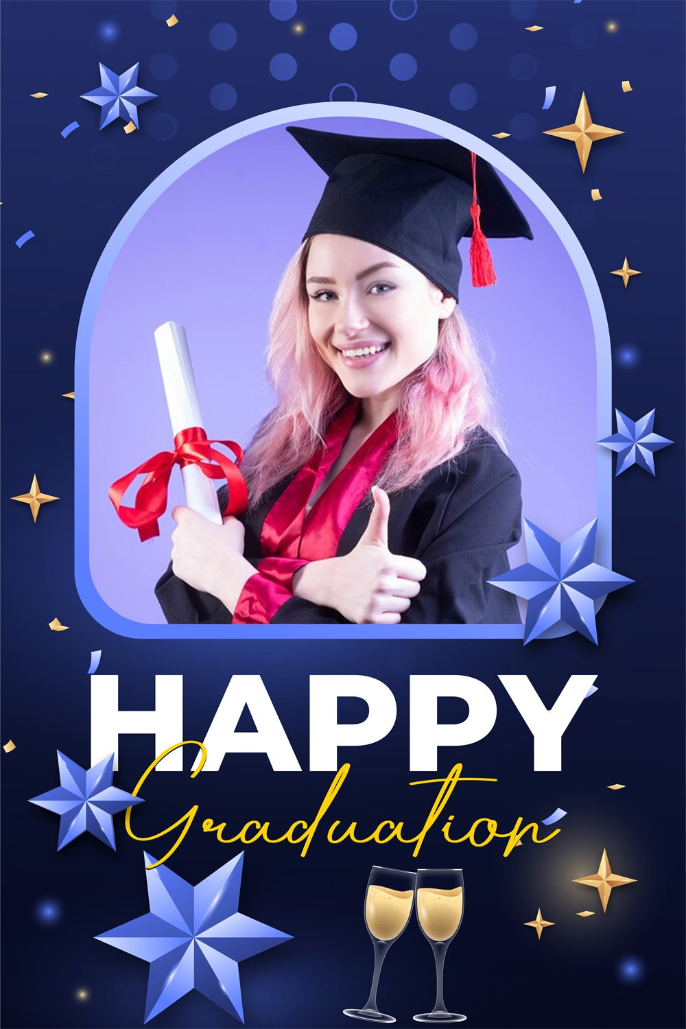 Personalisierte Kulisse für Abschlussfeier Blaue Sterne Abschlussfeier Kulisse LXX3-161