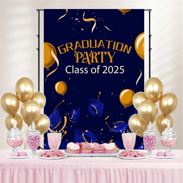 2025 Graduation Backdrop Schwebende Mützen Blau Graduation Party Backdrop LXX3-166