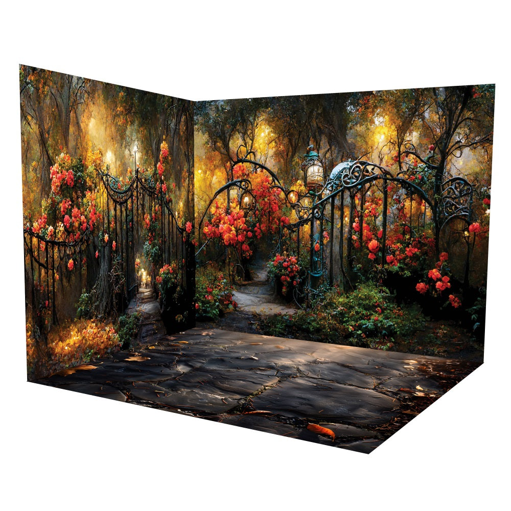 Floral Golden Forest Garden Eisernes Tor Backdrop Zimmerset LXX3-2