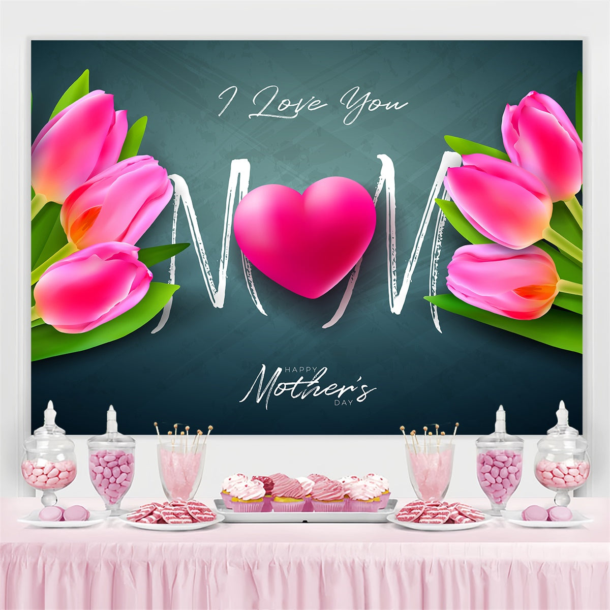 Muttertagskulisse Elegante rosa Tulpe Individuell gestaltete Kulisse LXX3-72