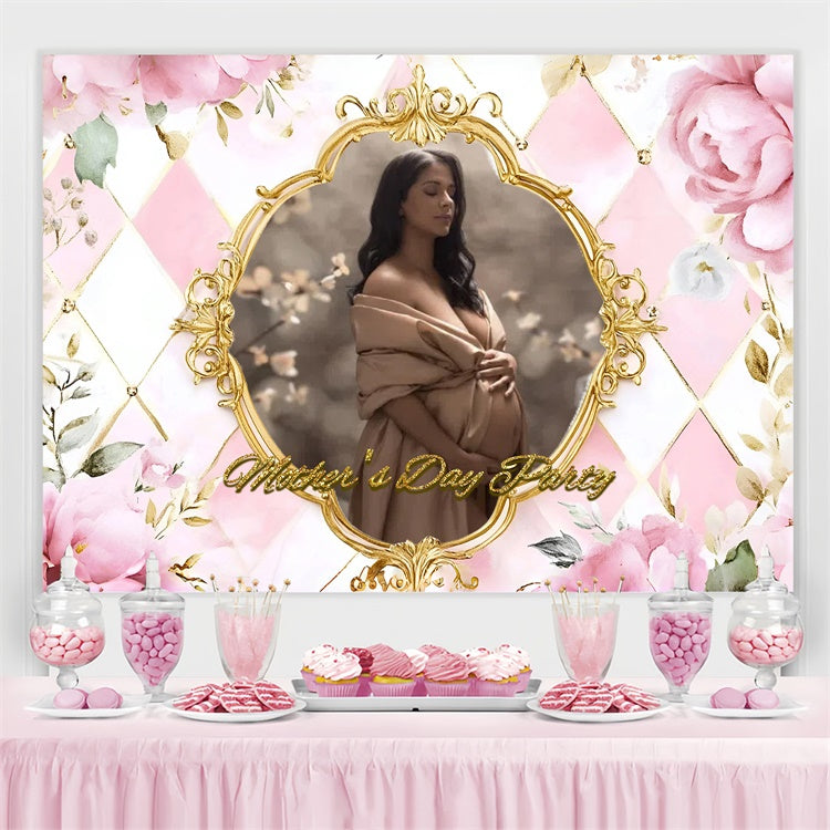 Hintergrund für Muttertag Goldener Rahmen Floral Personalisierter Hintergrund LXX3-90