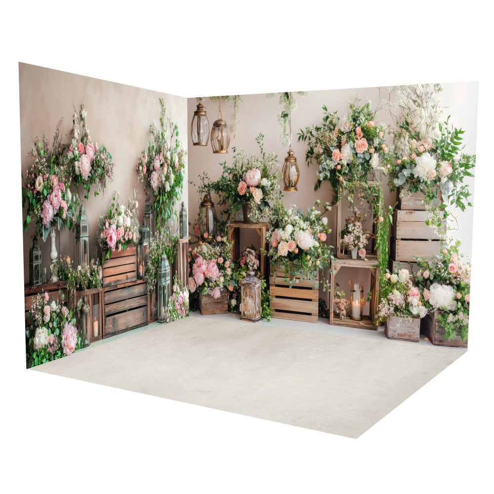 Blumen-Kerzenlicht-Holzkiste-Hintergrundkulisse Raumset LXX3-9