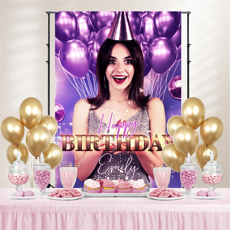 Custom Happy Birthday Backdrop Lila Glitter Ballons Backdrop LXX4-1