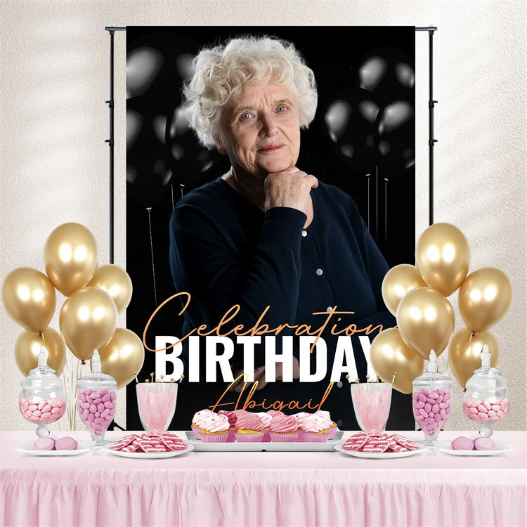 Personalisierte Backdrop für Geburtstag Elegante schwarze Ballon-Hintergrund LXX4-14