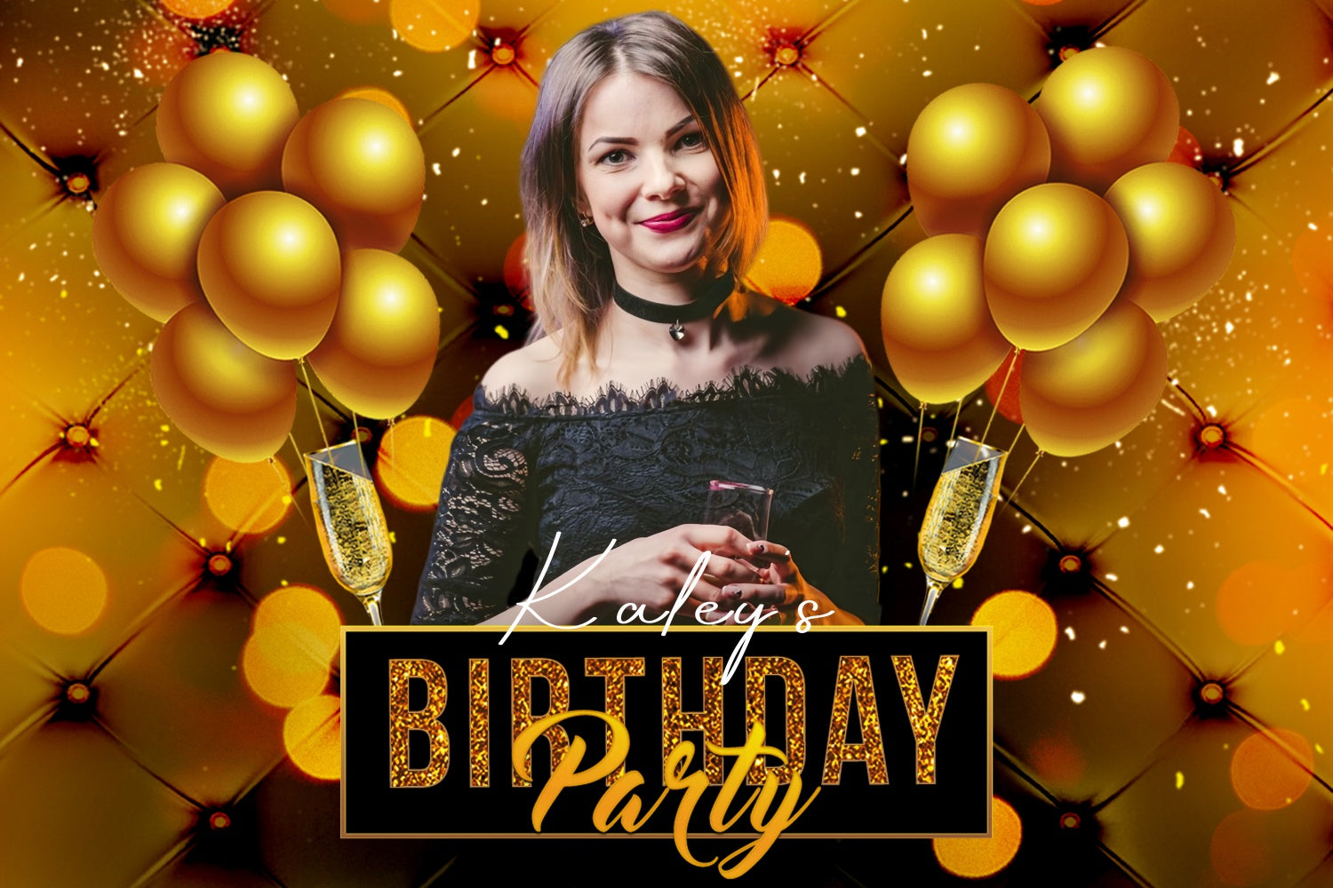 Personalisierte Geburtstagskulisse Schimmernde Goldene Lichter Kulisse LXX4-16