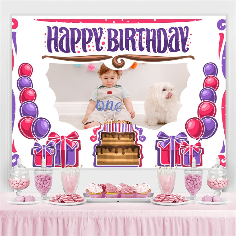 Personalisierte 1st Birthday Backdrop Cartoon Kuchen Geschenke Backdrop LXX4-18