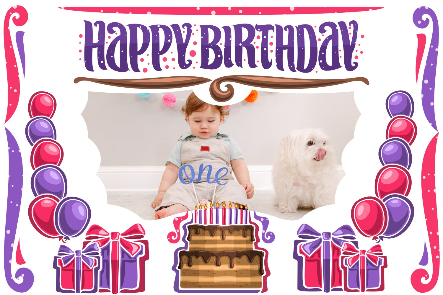Personalisierte 1st Birthday Backdrop Cartoon Kuchen Geschenke Backdrop LXX4-18