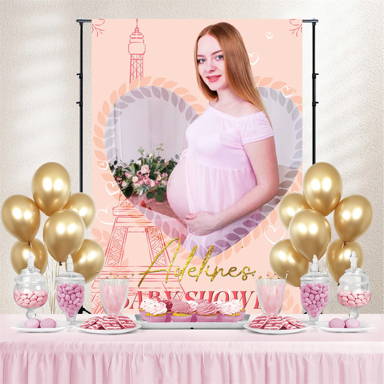 Baby Shower Fotokulisse Herz Eiffelturm Personalisierte Kulisse LXX4-190