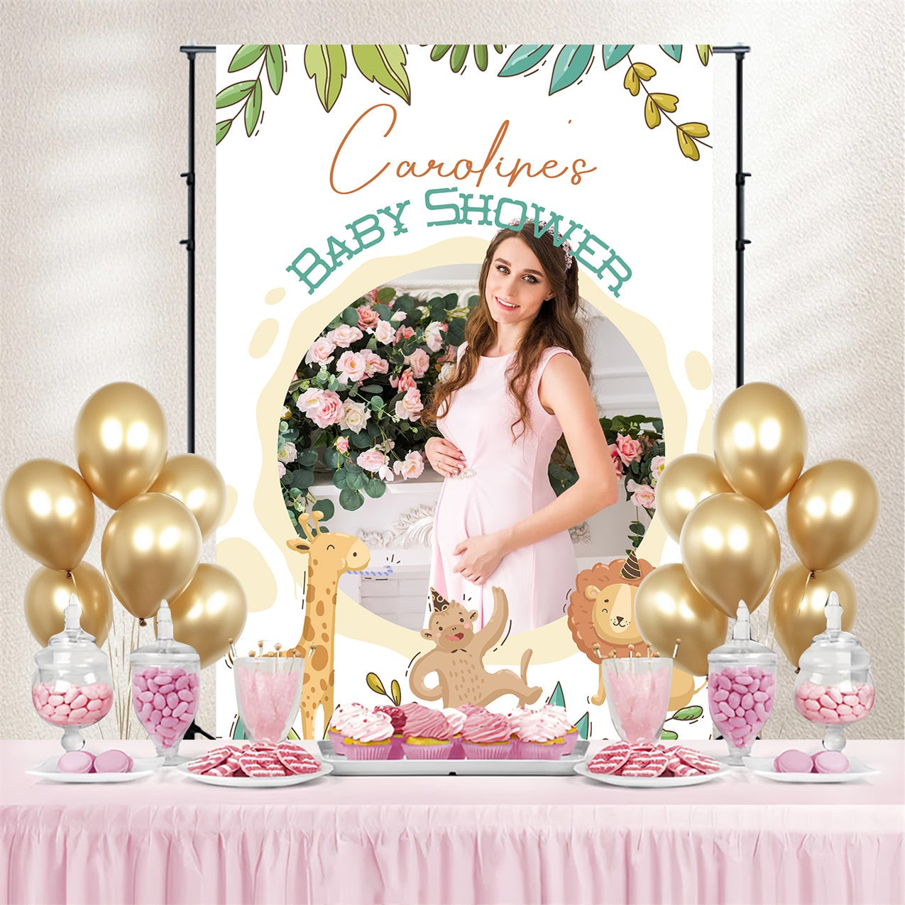 Safari Baby Dusche Hintergrund Cartoon Dschungel Tier personalisierte Kulisse LXX4-192