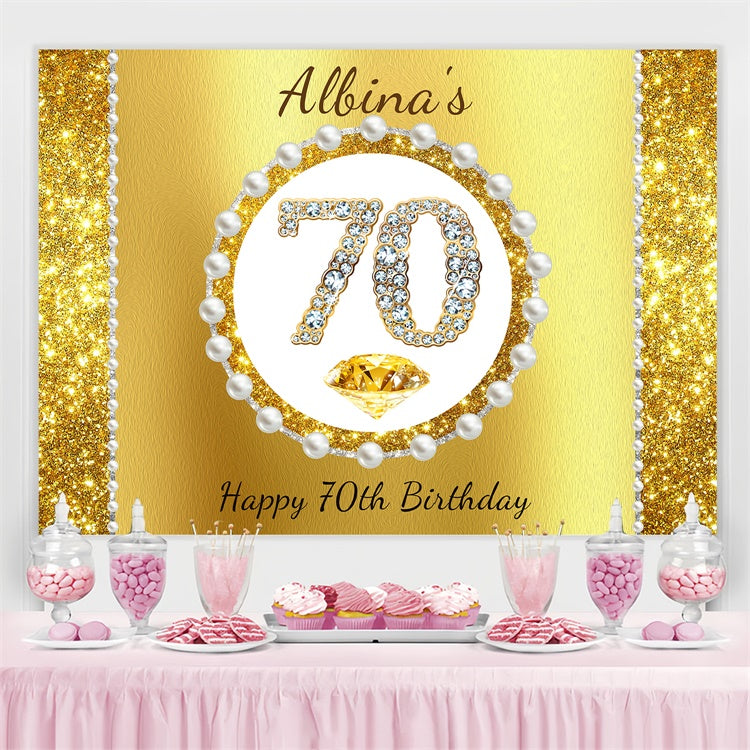Personalisierte 70. Geburtstag Backdrop Luxus Pearl Golden Backdrop LXX4-26
