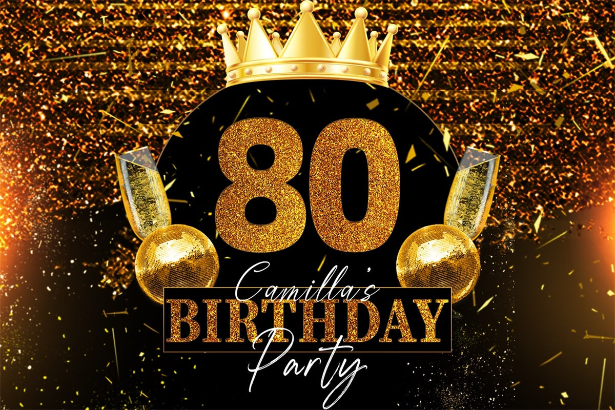 Personalisierte Geburtstag Backdrop Glänzende Krone Sparkle 80. Geburtstag Backdrop LXX4-27