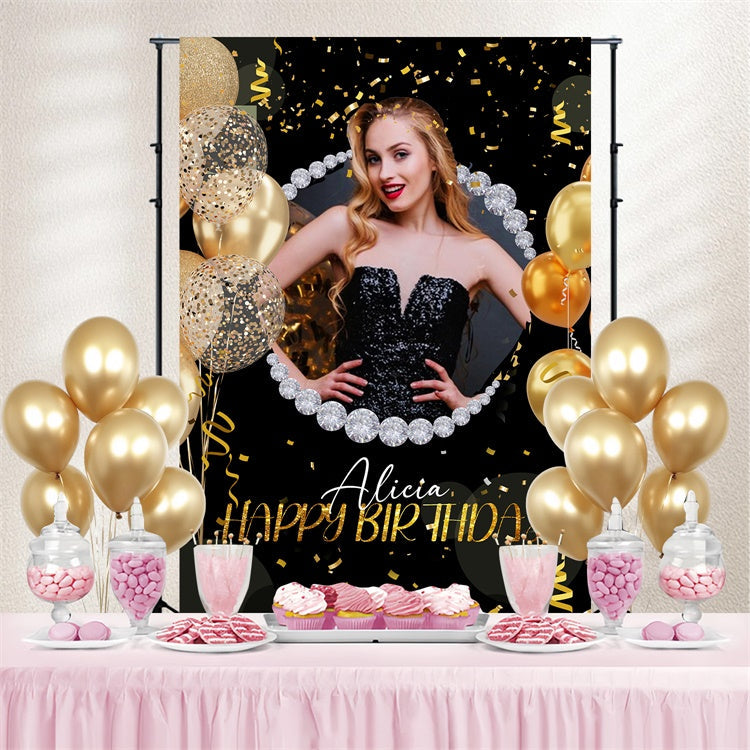 Personalisierte Geburtstag Backdrop Golden Sparkle Night Glam Backdrop LXX4-31