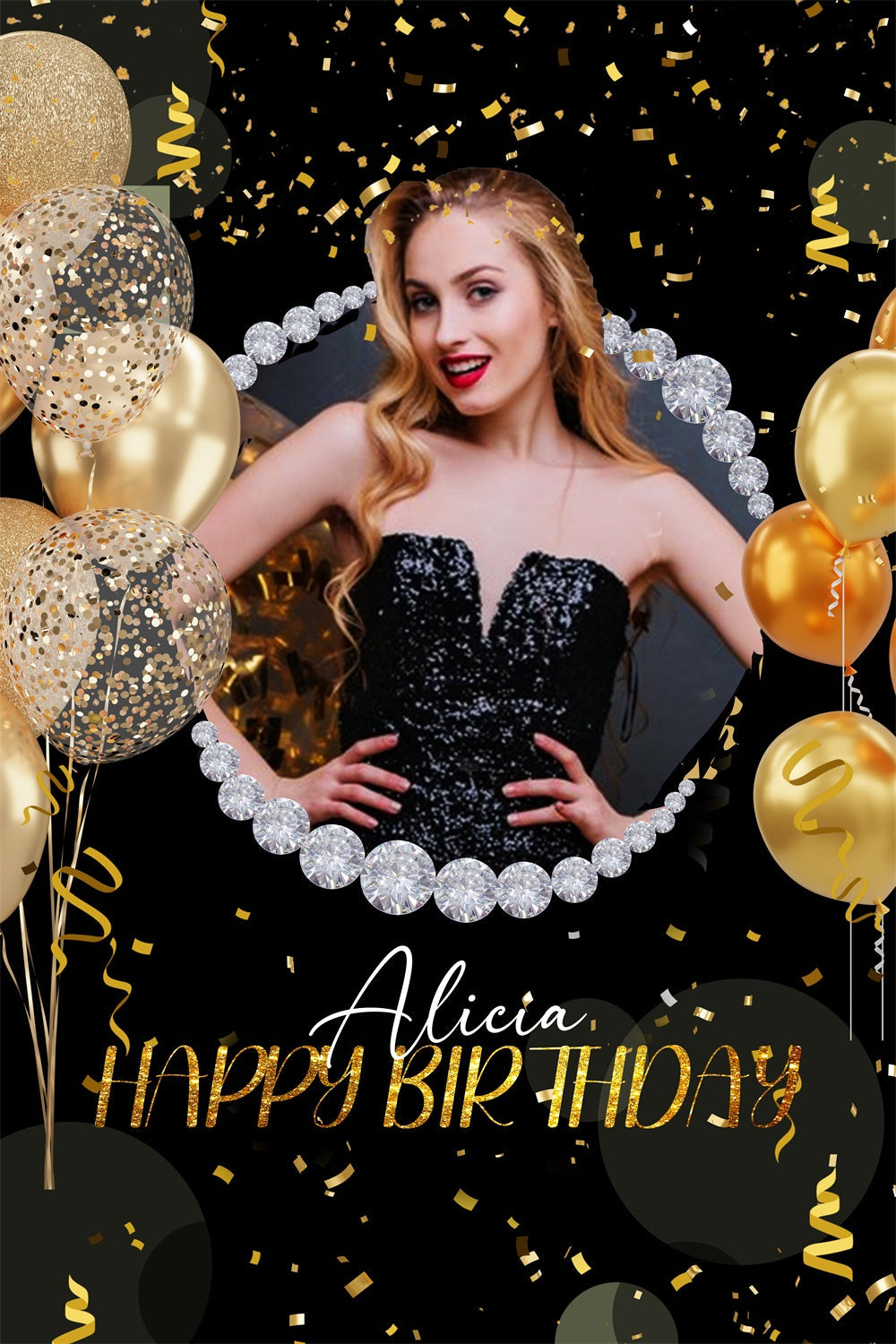 Personalisierte Geburtstag Backdrop Golden Sparkle Night Glam Backdrop LXX4-31