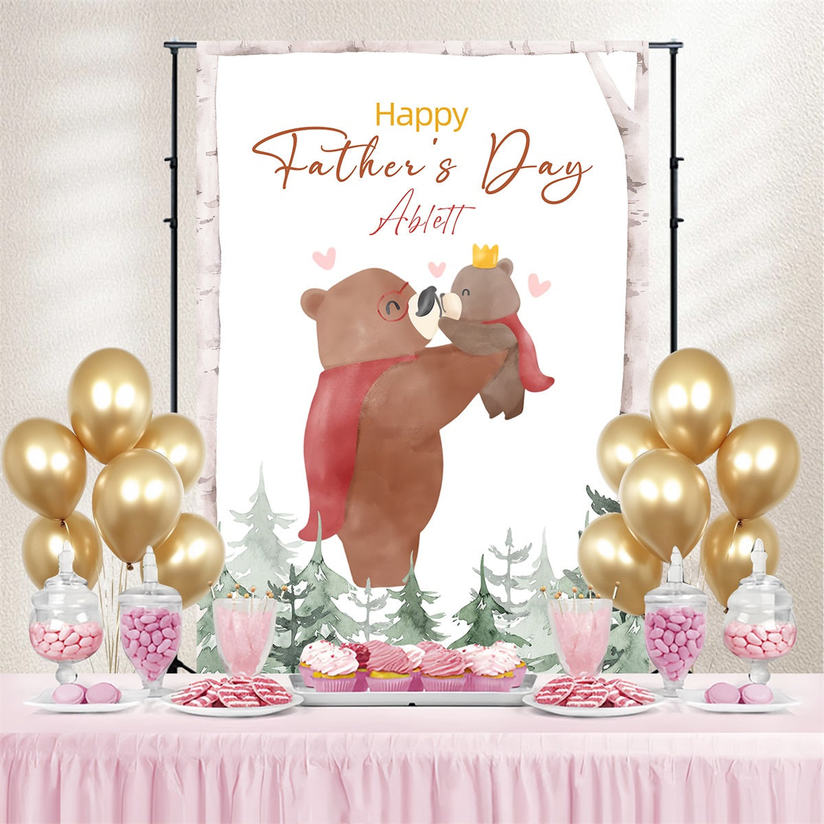 Vatertag Backdrop Woodland Bear Hug Personalisierter Hintergrund LXX4-54