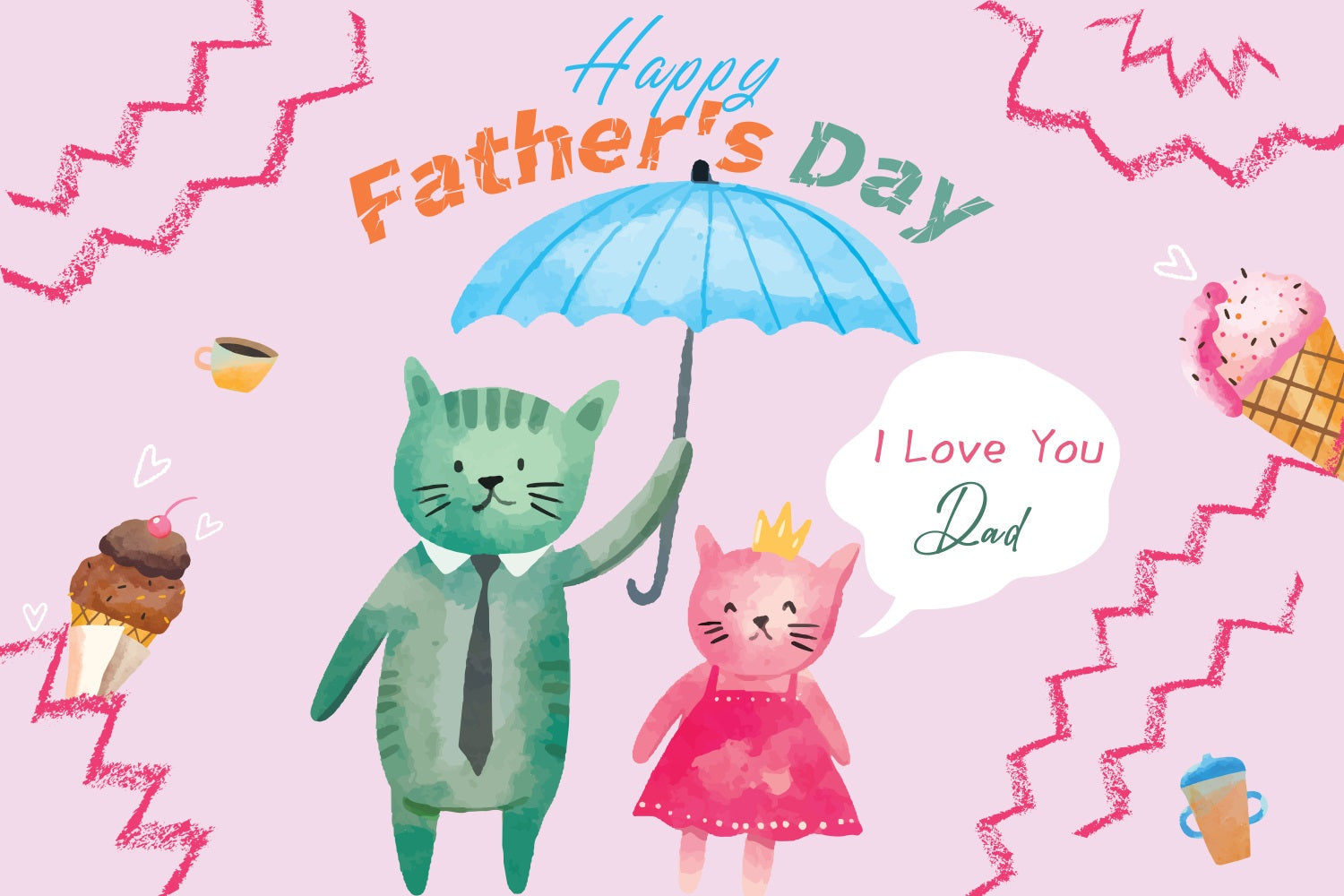 Vatertag Backdrop Cartoon Katze Regenschirm Custom Backdrop LXX4-57