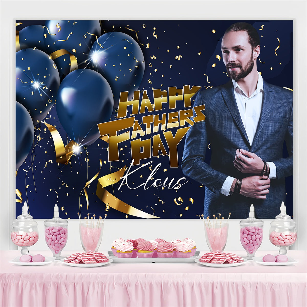 Happy Father's Day Fotokulisse Blauer Luftballon Konfetti Personalisierte Kulisse LXX4-61