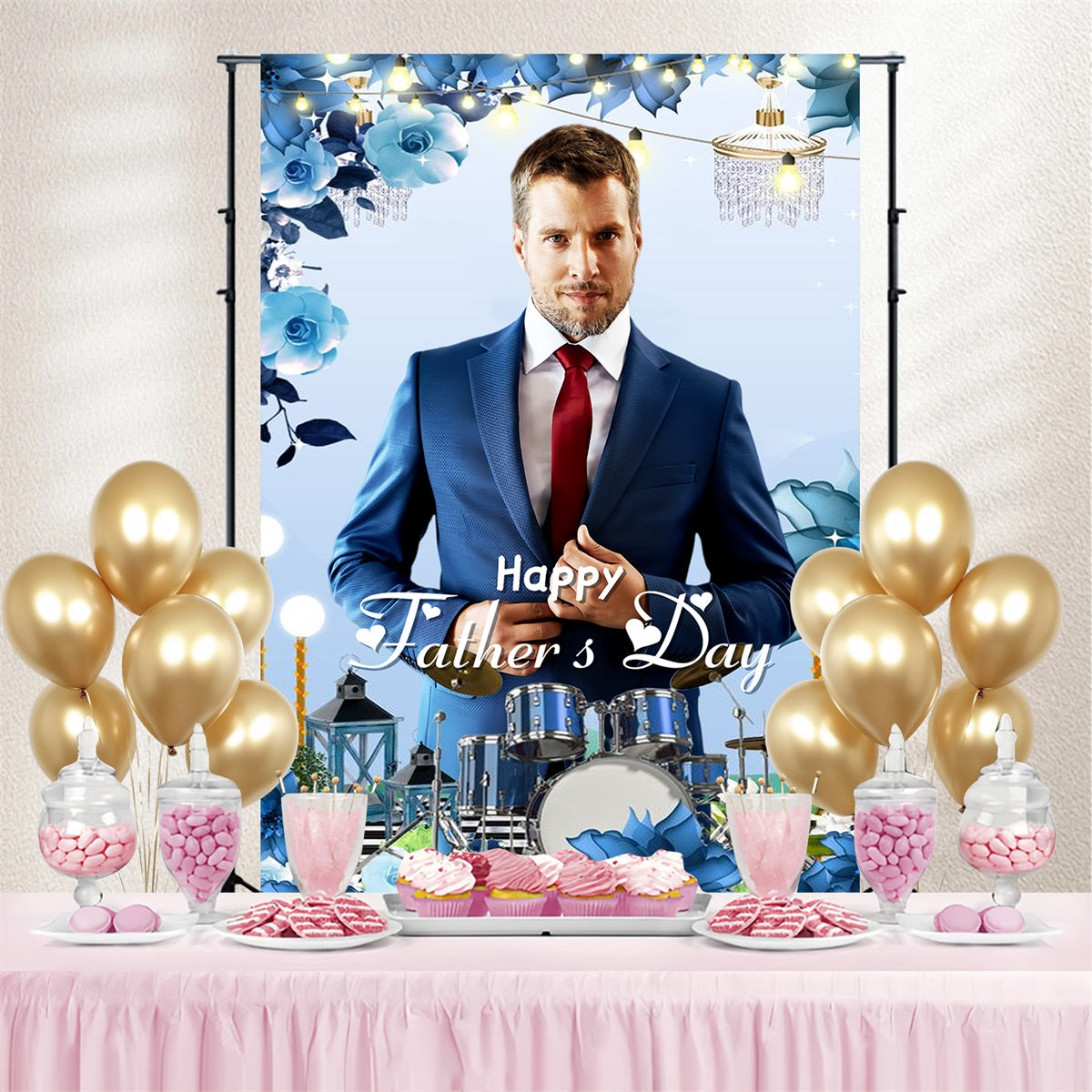 Vatertag Backdrop Blau Floral Bühne Personalisierte Backdrop LXX4-78