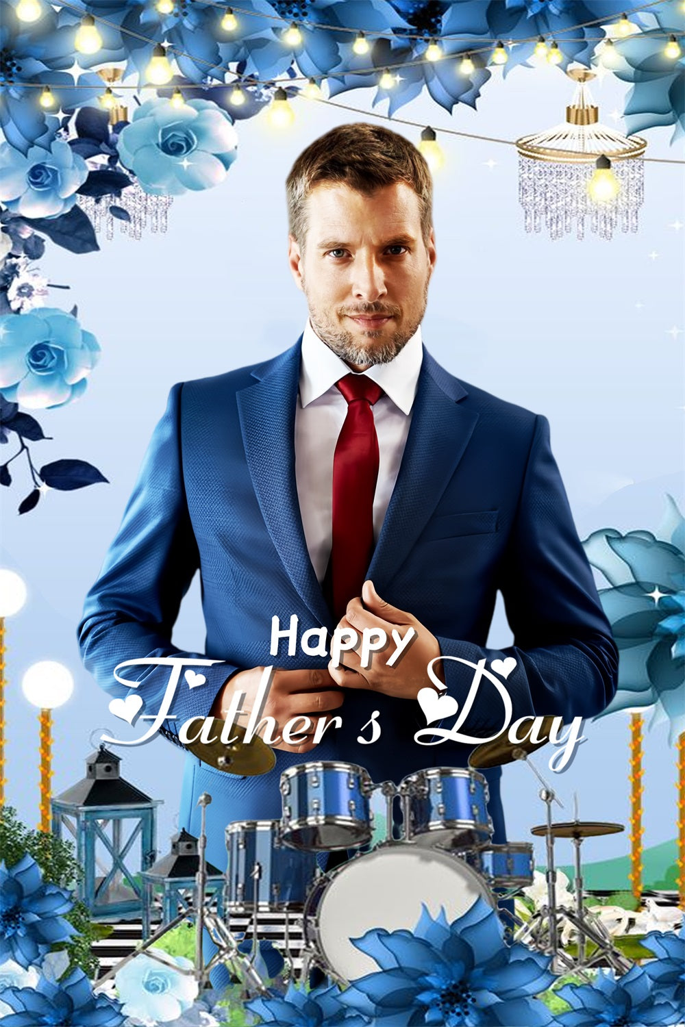 Vatertag Backdrop Blau Floral Bühne Personalisierte Backdrop LXX4-78