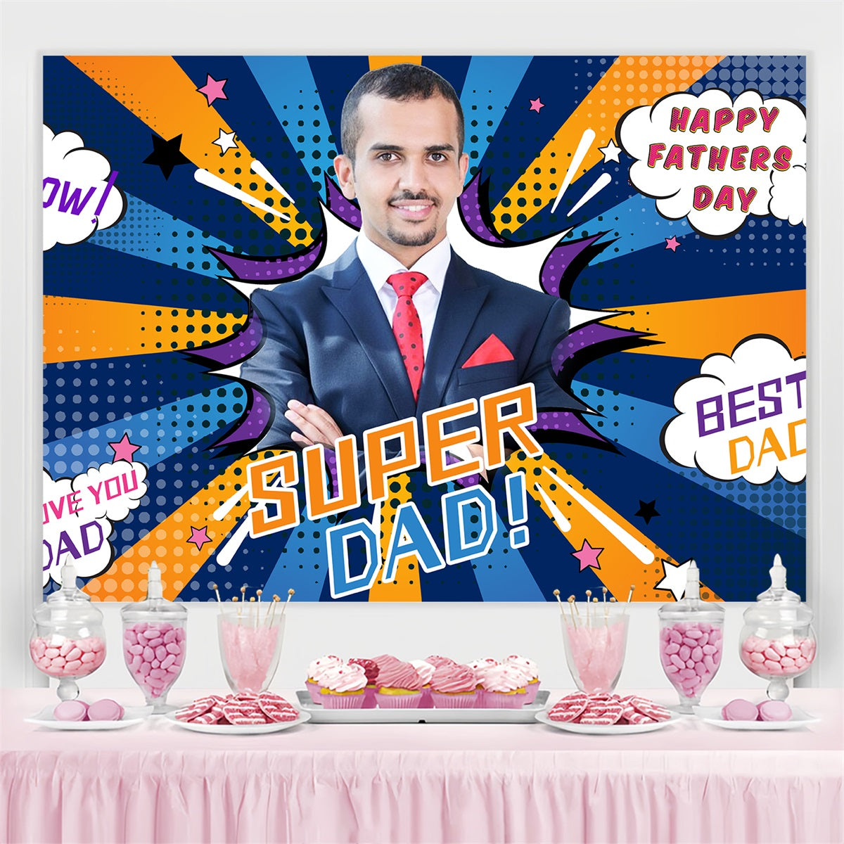 Vatertags-Fotokulisse Superhelden-Explosion Personalisierte Kulisse LXX4-81