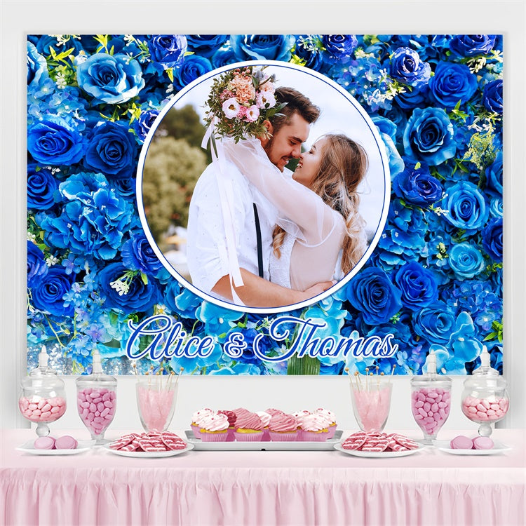 Individuelle Hochzeit Fotokulisse Blauer Blumenrahmen Hintergrund LXX4-92
