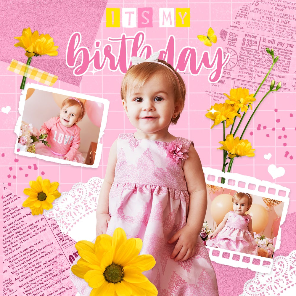 Hintergrund für Geburtstag Rosa Scrapbook Blume Personalisierte Hintergrund LXX5-104