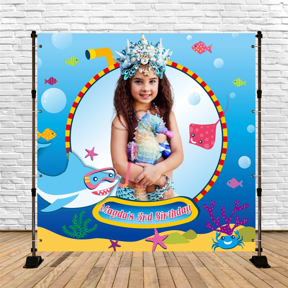 Baby Shark Birthday Backdrop Hai Seelandschaft 3. Meerjungfrau Personalisierte Backdrop LXX5-133