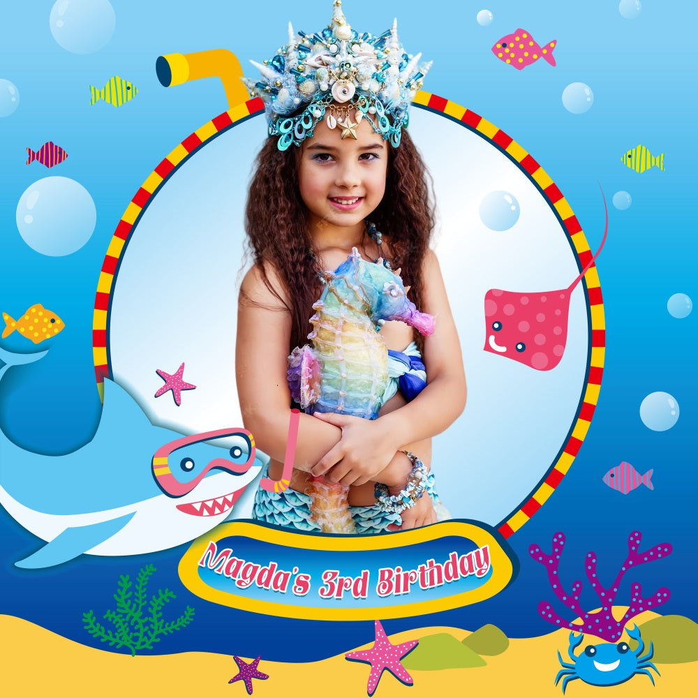 Baby Shark Birthday Backdrop Hai Seelandschaft 3. Meerjungfrau Personalisierte Backdrop LXX5-133