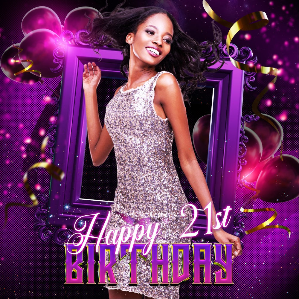 Personalisierte Backdrop für Geburtstag 21. Lila Glitzer Backdrop LXX5-134