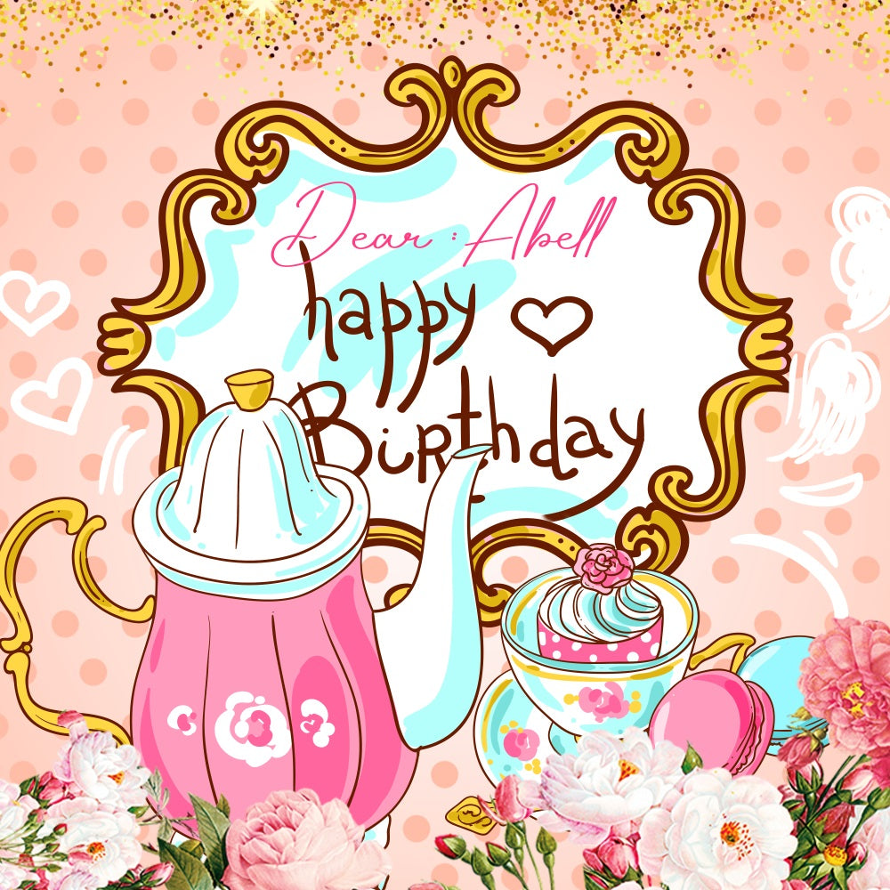 Personalisierte Geburtstag Backdrop Sweet Tea Party Floral Backdrop LXX5-154