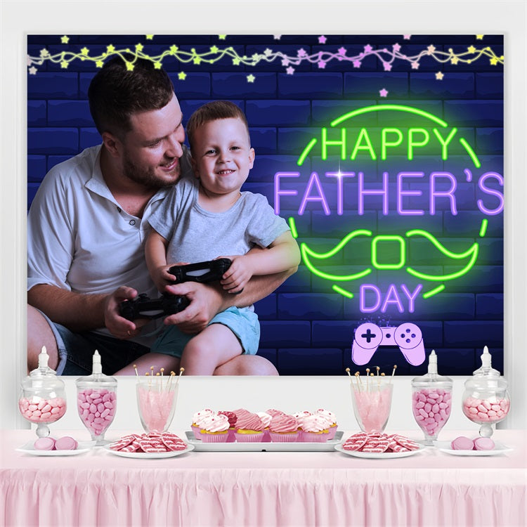 Vatertag Backdrops Blaue Backsteinmauer Neon Personalisierter Backdrop LXX5-18